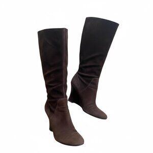 Vintage 00s Nine West Wedge Boots: Chocolate Brown Suede Boots Shoes 6.5M